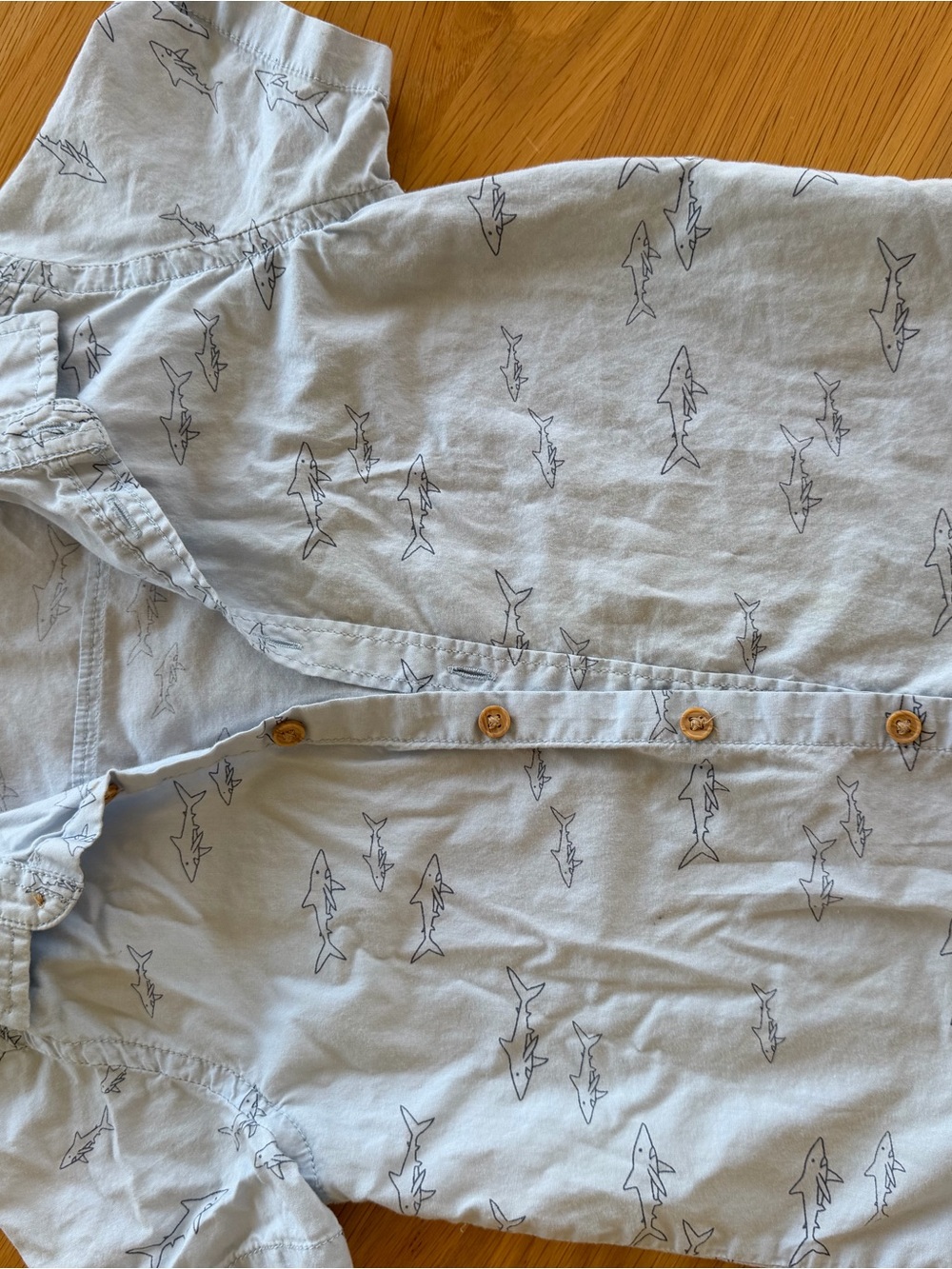 H&M Light Blue Shark-Print Casual Button-Down Shirt